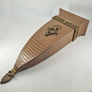 Oriental Accent crocodile alligator faux leather brass Wall Pocket Vase Sconce